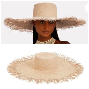 New Eugenia Kim Valentina Frayed Edge Palm Straw Adjustable Nude/Multi Sun Hat